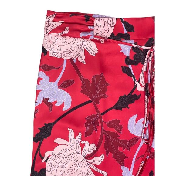 Eloquii Red Floral Print Midi Skirt Size 18 Faux Wrap Romantic Feminine - Picture 4 of 12